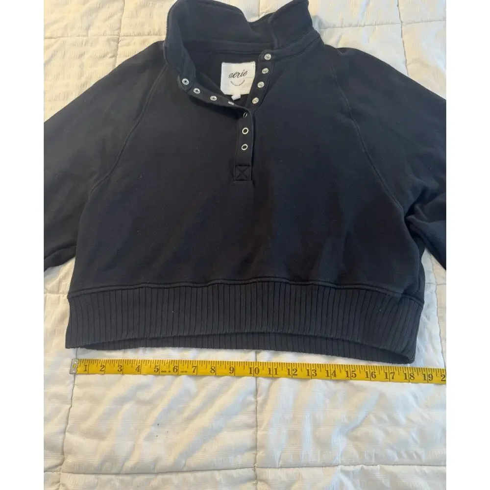 Aerie Quarter Snap Sweatshirt Oversized Black Henley Women's XS Loungewear